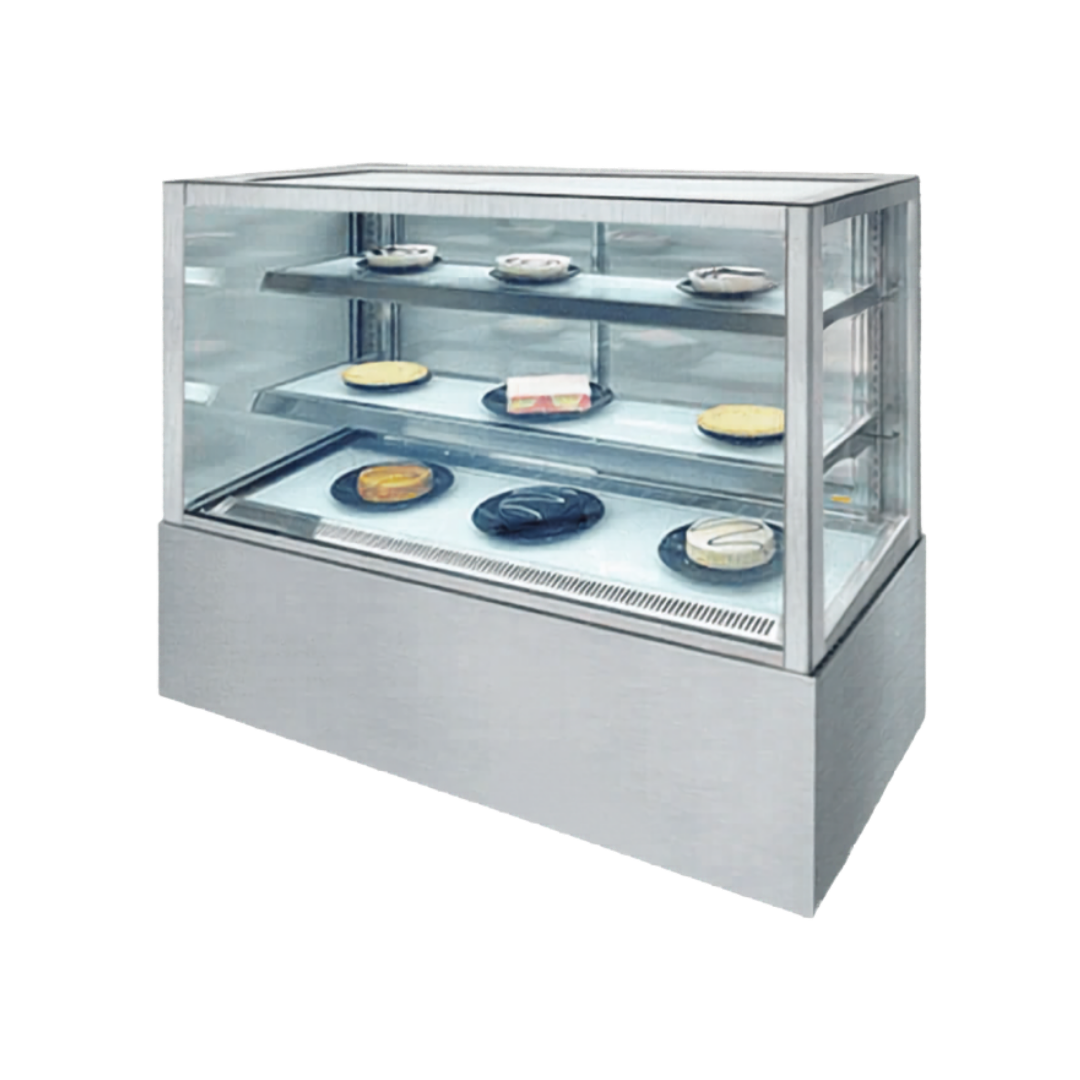 1500mm Square Glass Cake Display For Hire