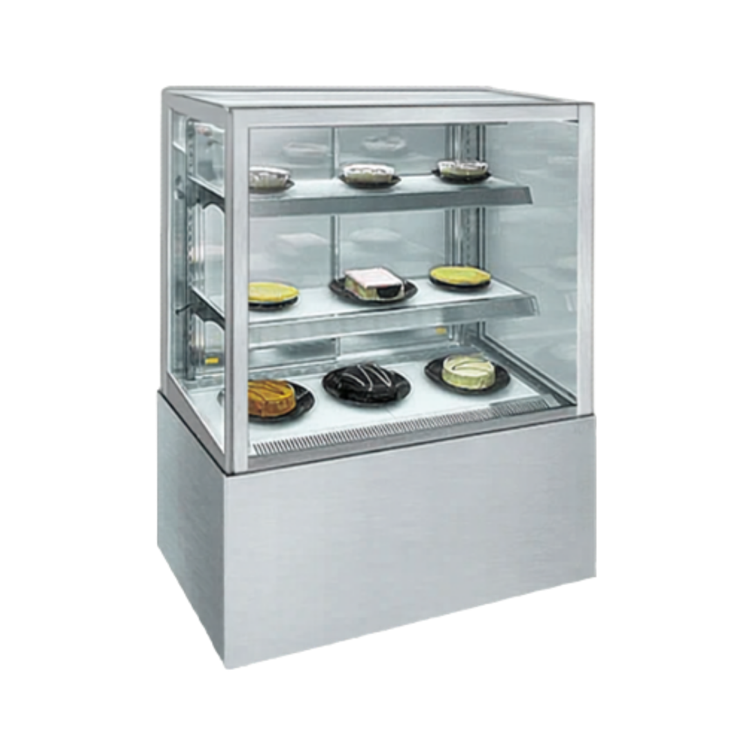 900mm Square Glass Cake Display For Hire