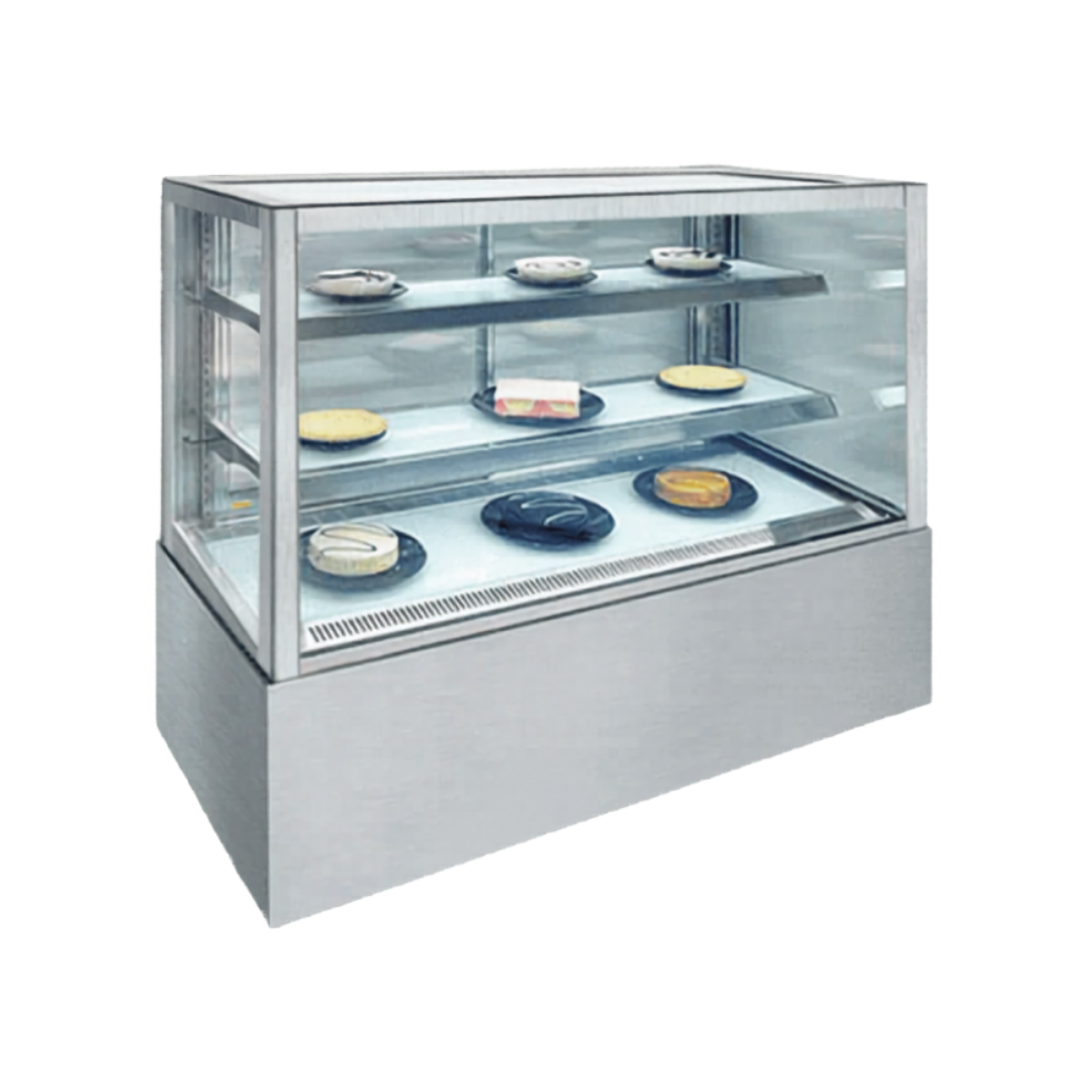 1500mm Square Glass Cake Display For Hire