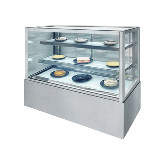 1500mm Square Glass Cake Display For Hire